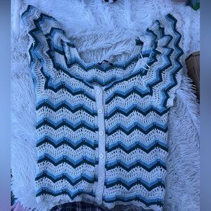 Blue and white vest